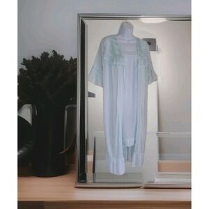 Nightgown & Robe Set M Powder Blue Lace Trim 2-piece Intimate Summer Lingerie